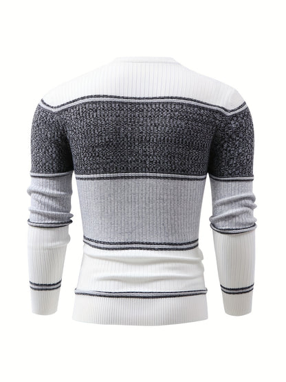 Men'S Fashionable Diamond Contrast Color Knit Long Sleeve Pullover in Faux Pear, First Name OBM, Casual Style, Ribbed Detail, High Stretch Fabric, Geometric Pattern, Regular Fit, Ideal for Fall/Winter