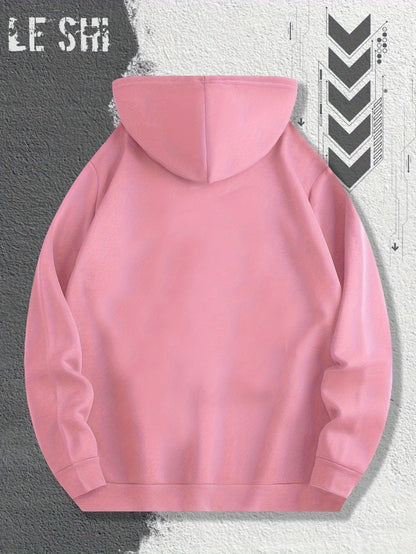 Men's Casual Hooded Sweatshirt with Geometric Print for Fall/Winter
