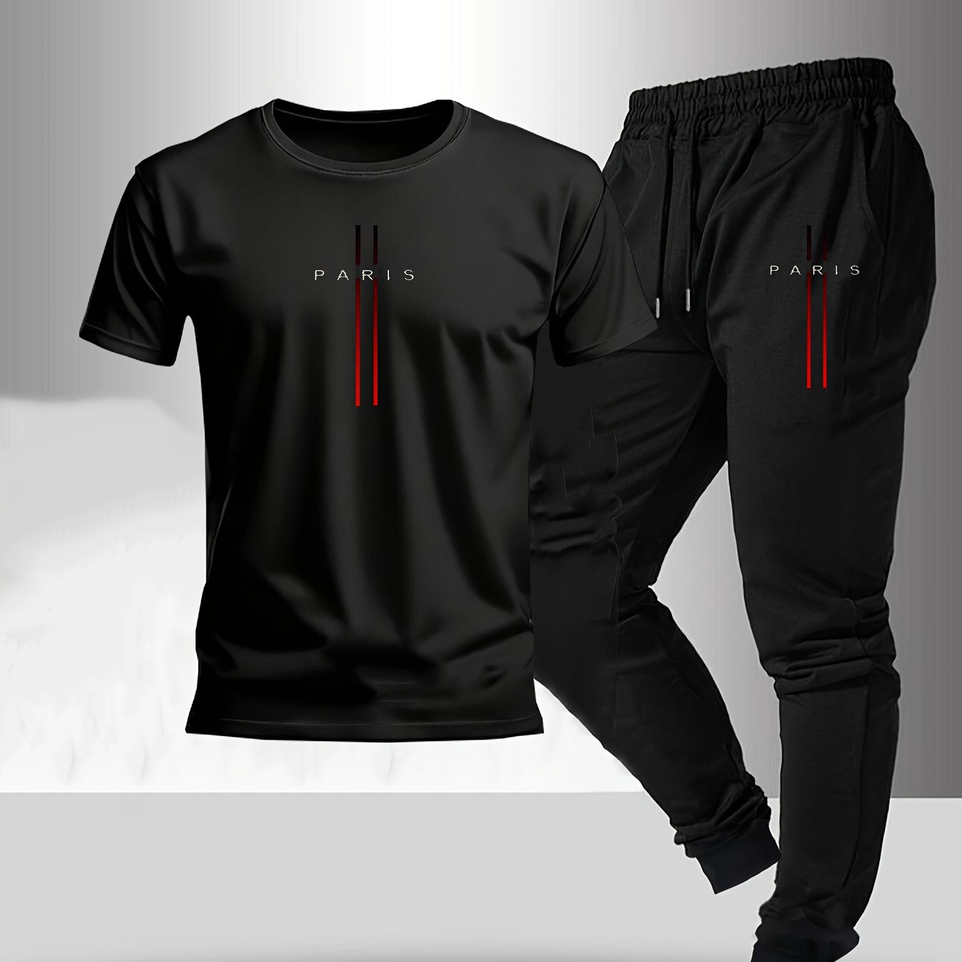 2pcs Set, Men'S Trendy And Fashionable Home Leisure Suit, Classic Round Neck T-Shirt, Drawstring Pants.