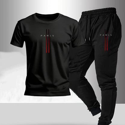 2pcs Set, Men'S Trendy And Fashionable Home Leisure Suit, Classic Round Neck T-Shirt, Drawstring Pants.
