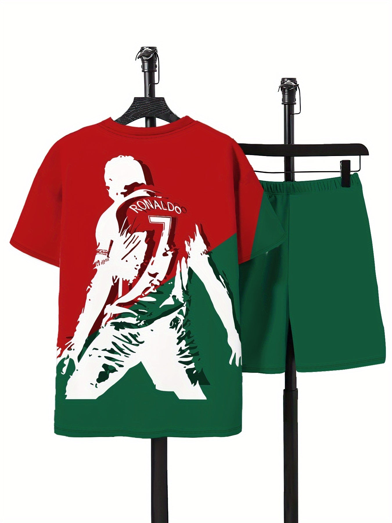 New Stylish Football Number 7 Character Print 3D Printed Top and Shorts Set for Girls and Boys, Kids' Short Sleeve Outfit, Perfect for Outdoor