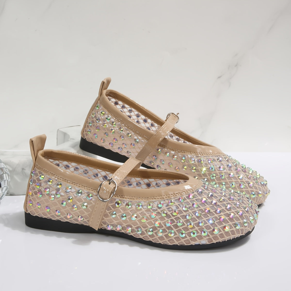 Elegant Women's Mary Jane Shoes with Rhinestone & Mesh Upper