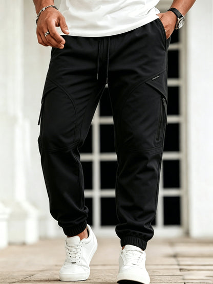 Men's Casual Loose-Fit Cargo Pants with Elastic Waist and Multi Pocket