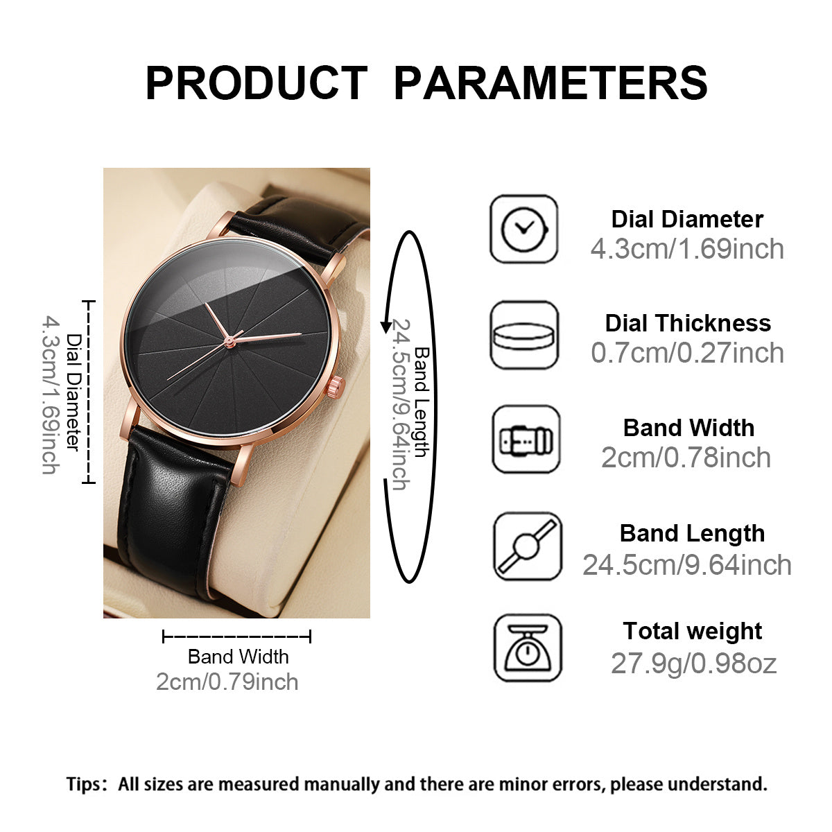 Men'S Luxury Quartz Wristwatch and Jewelry Set | Black Analog Watch with Dual Display, Includes Matching Bracelet, Necklace, and Ring - Ideal for Birthdays, Christmas, Ramadan