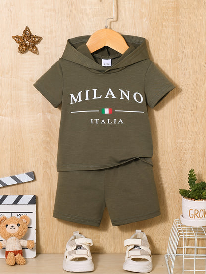 Baby Boy Hooded Pullover and Pants Set with Italian Flag Print