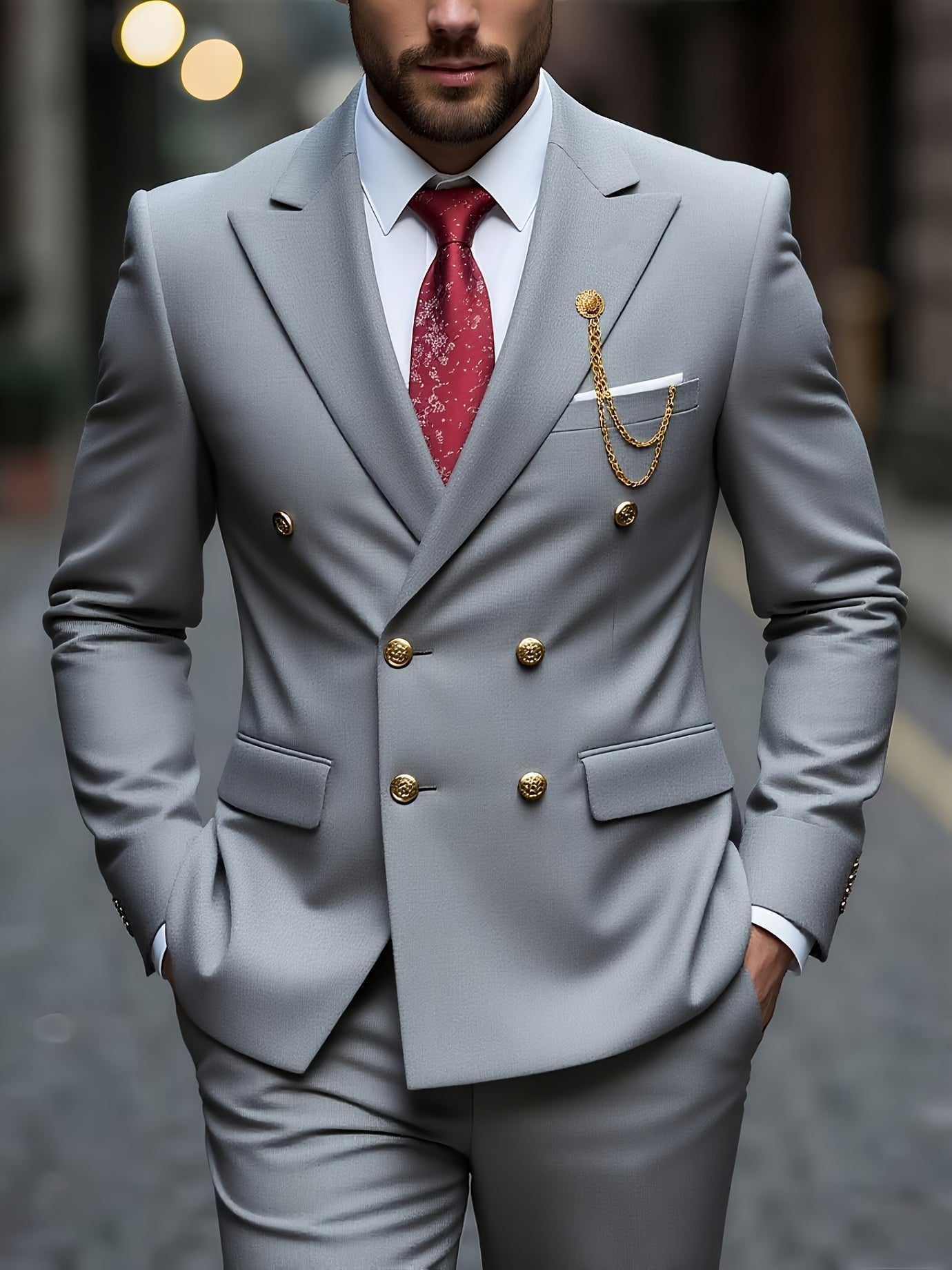 Men's Slim Fit 2-Piece Polyester Suit with Notched Lapel
