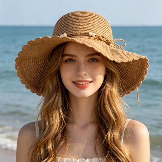 Women’s Wide Brim Linen Sun Hat Breathable Beach Hat