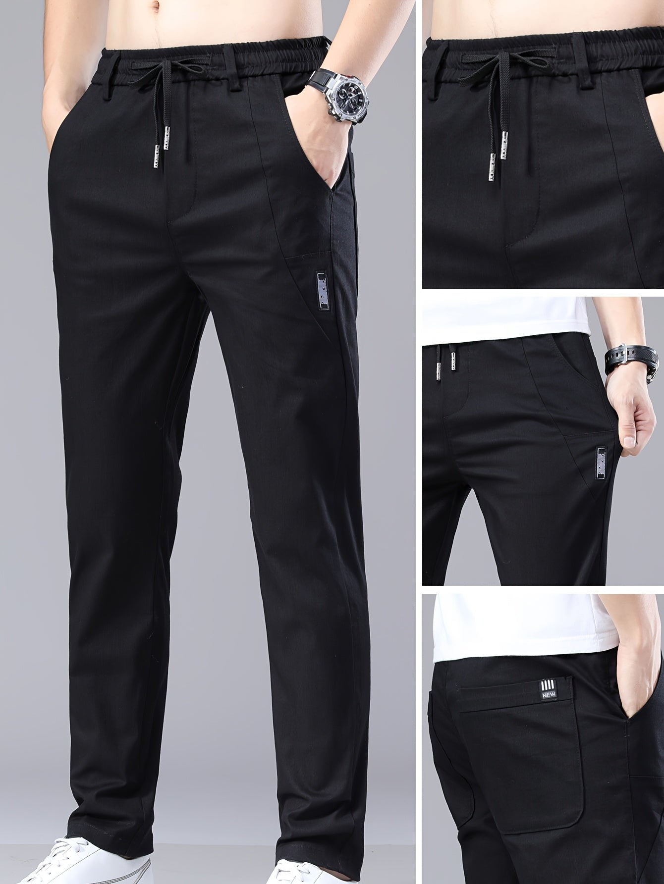 Men's Lightweight Cotton Stretch Business Pants, Slim Straight Fit