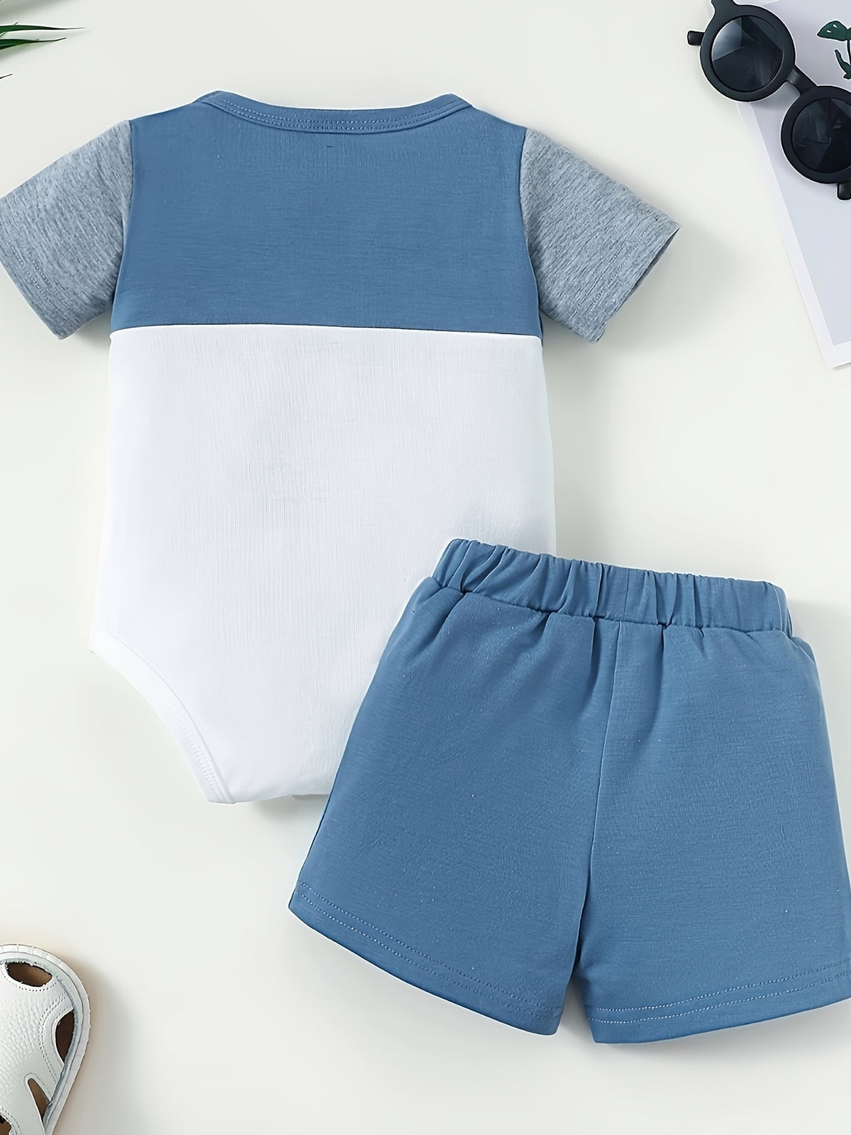 Baby Boy Summer Romper Set Casual Patchwork 2pcs Outfit - ayq
