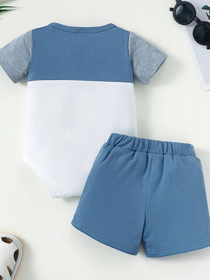 Baby Boy Summer Romper Set Casual Patchwork 2pcs Outfit - ayq
