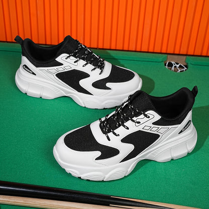 Men's Fashionable Black and White Sneakers - Retro Sports Shoes, Comfortable Outdoor Footwear