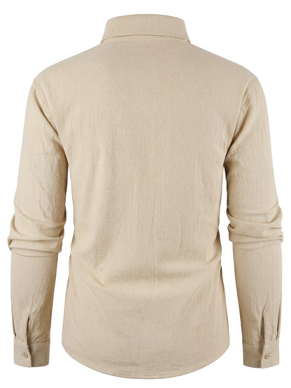 Men's Autumn Linen Button-Up Shirt Long Sleeve Casual Style