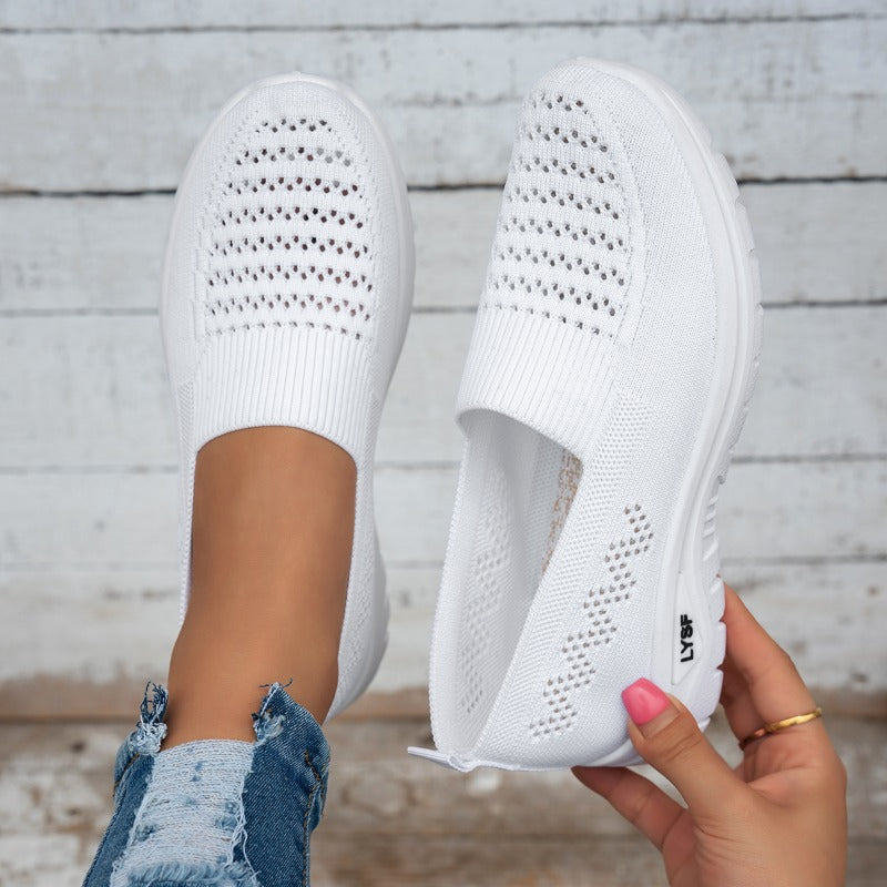 Women's Breathable White Slip-On Mesh Sneakers for Walking
