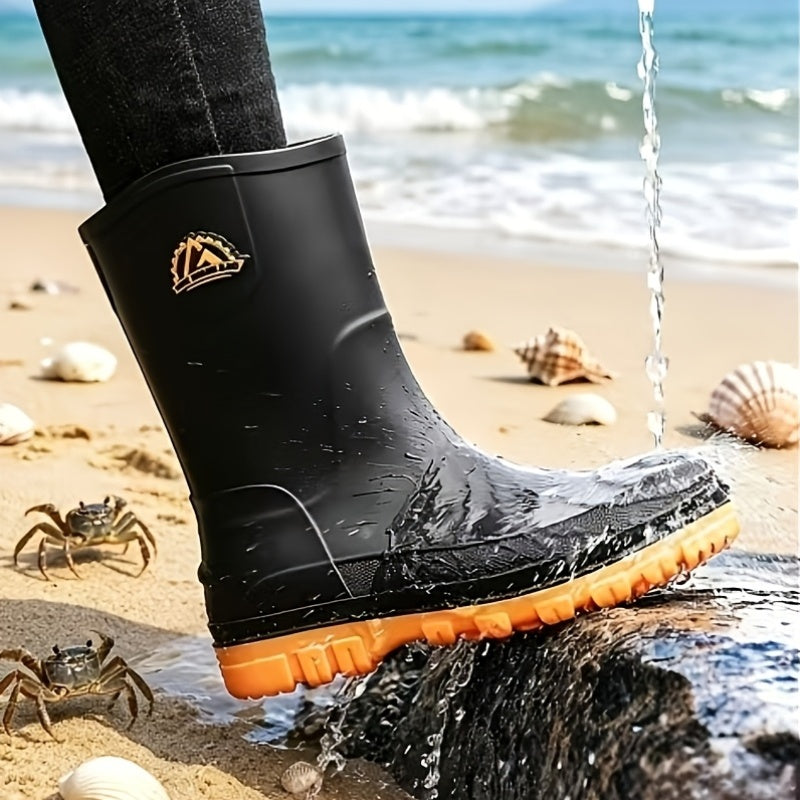 Men's Mid-Calf Waterproof PVC Rain Boots for Outdoor Use
