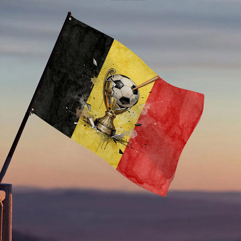 Belgian Soccer Flag with Trophy & Ball Design, 3x5 ft Polyester