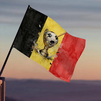 Belgian Soccer Flag with Trophy & Ball Design, 3x5 ft Polyester