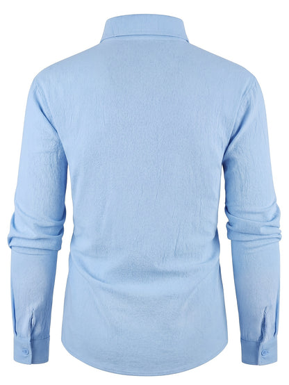 Men's Autumn Linen Button-Up Shirt Long Sleeve Casual Style