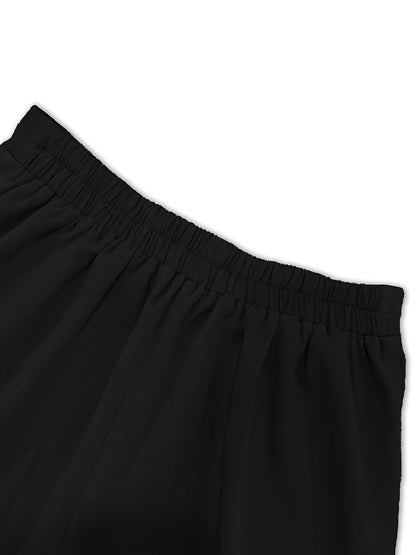 Women's Fashionable Set in Solid Color Top with Straight-Leg Pants, 2pcs Set for Elegant Style