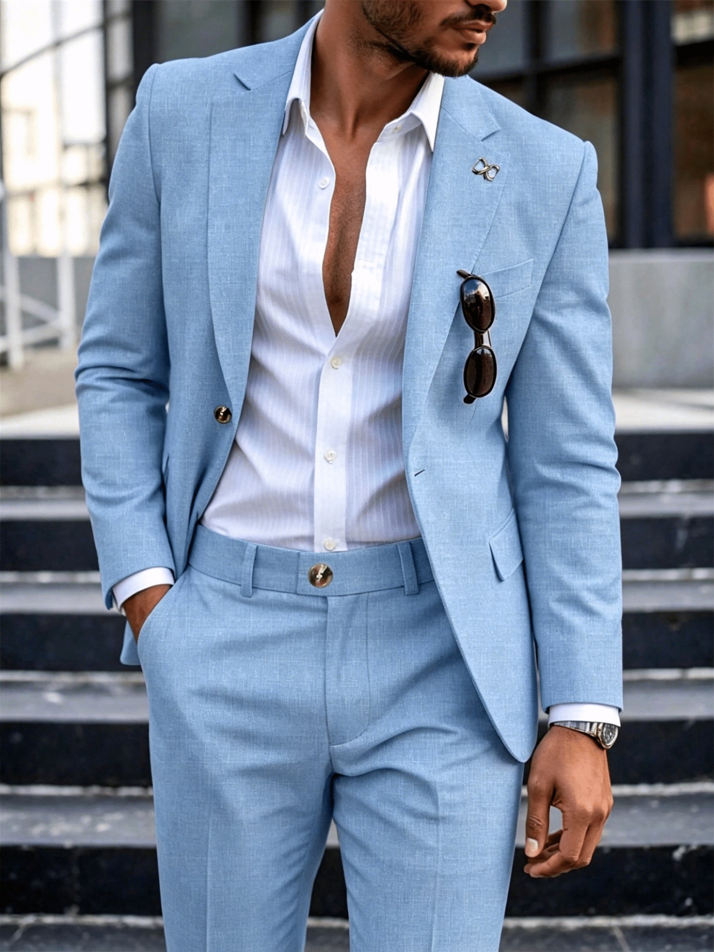 Men's Casual Light Business Suit Set - Polyester Workwear