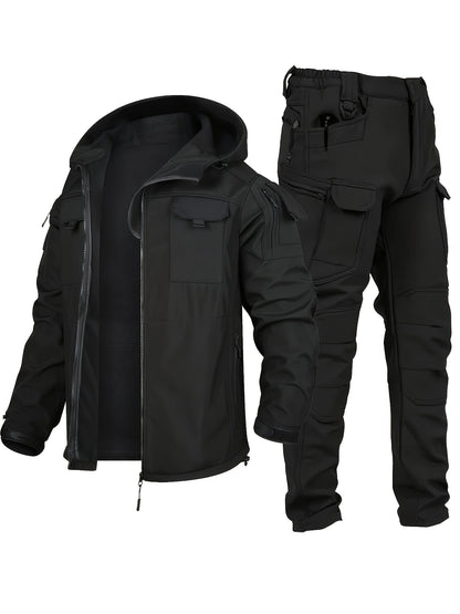 Men's Outdoor 2-Piece Hooded Fleece Jacket & Cargo Pants Set
