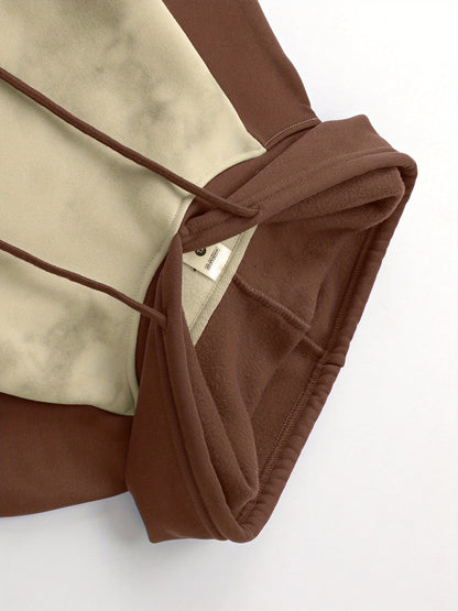 A New Trendy Color-Blocked Hoodie with Raglan Sleeves And Loose-Fitting Cargo Pants Featuring Multiple Pockets, Perfect for Casual Everyday Wear. This Breathable Hoodie And Loose Long Pants Set Comes in a Two-Piece Print Desi