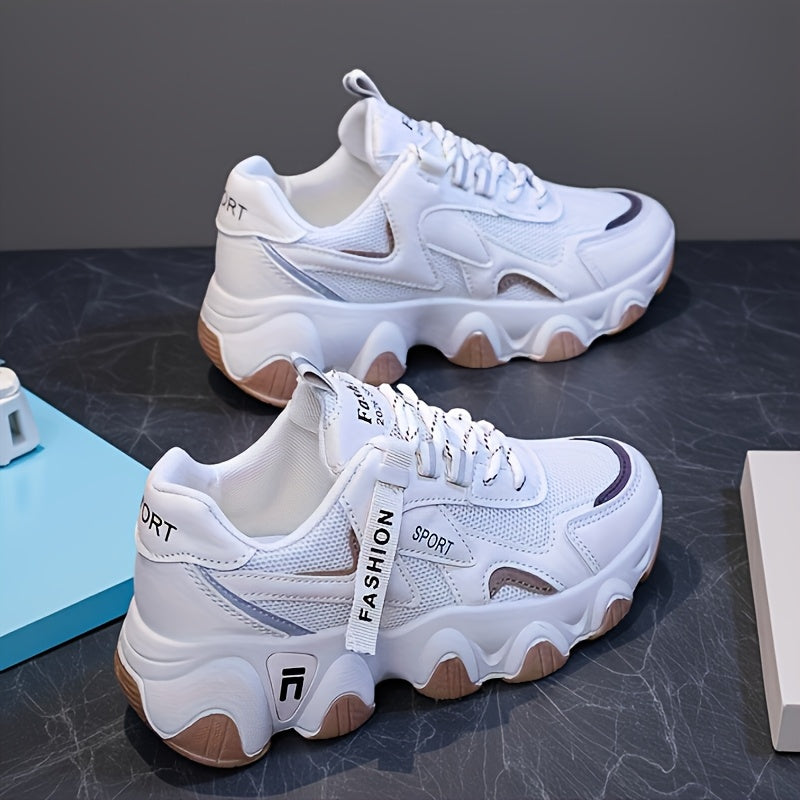 Women's Breathable Mesh Sneakers - Casual Lace-Up, Low Top Sneakers with Faux Cover  PU Sole for Summer