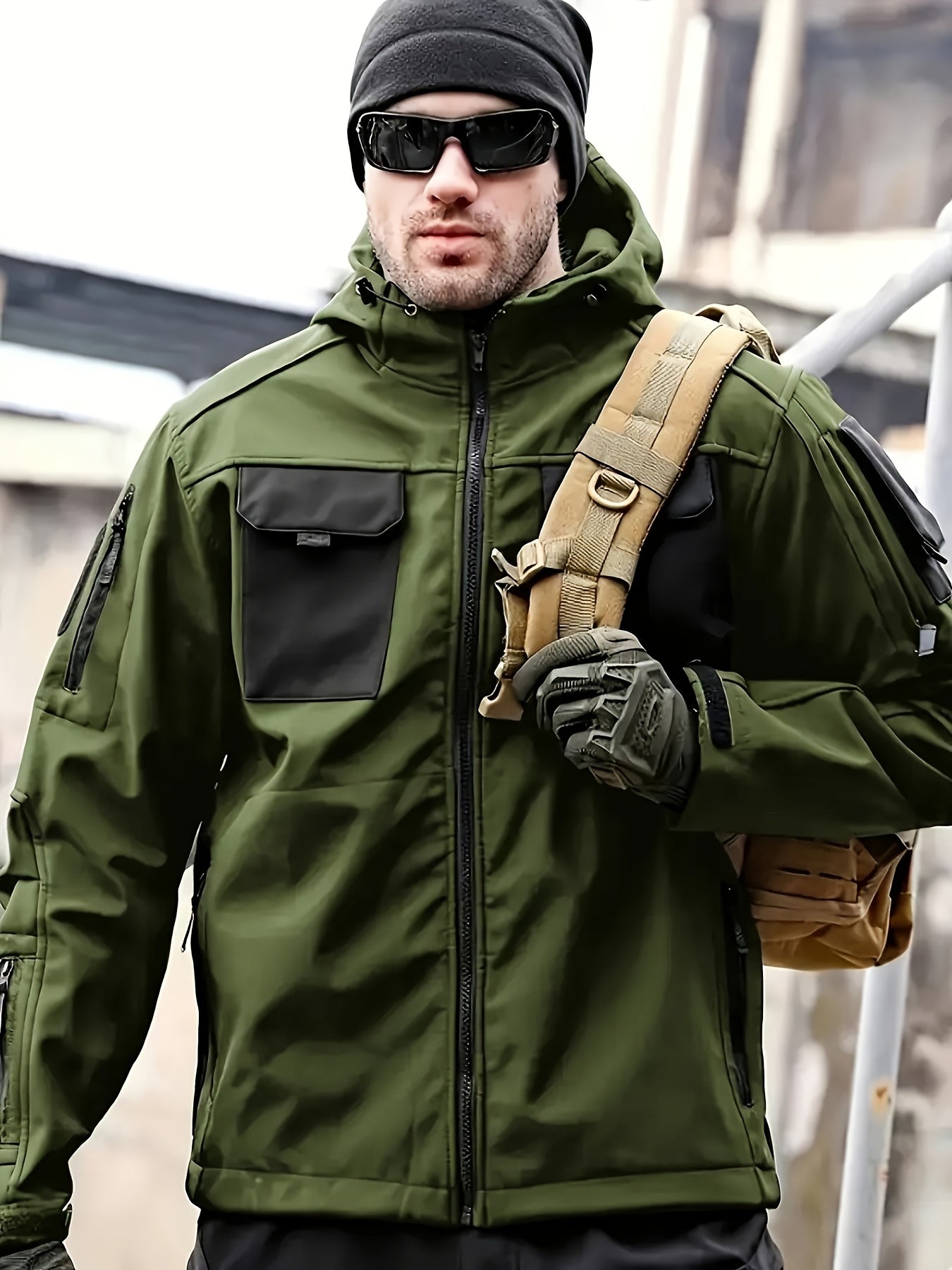 Men's Outdoor 2-Piece Hooded Fleece Jacket & Cargo Pants Set