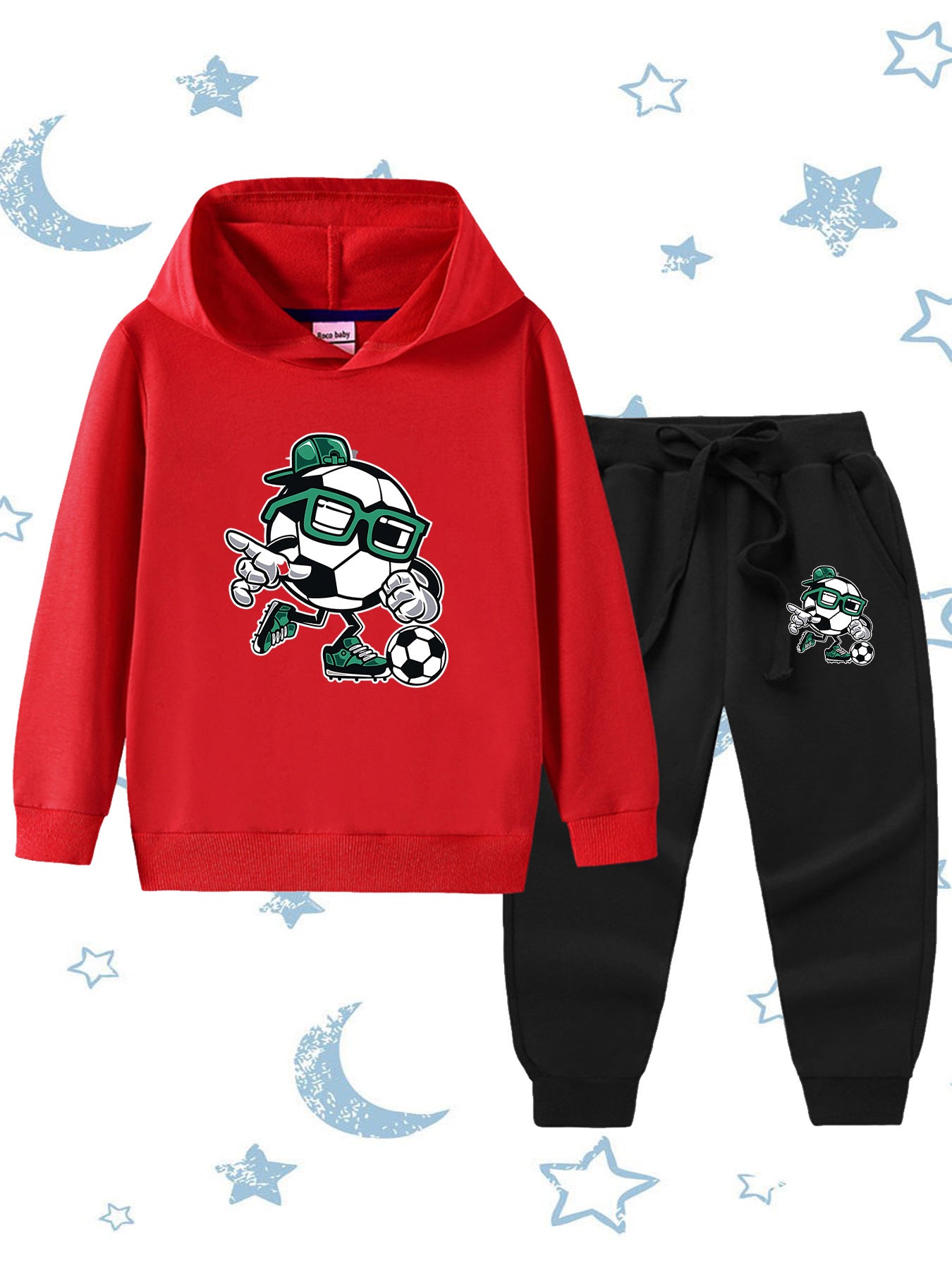 Boys' Cartoon Football Hoodie & Jogger Set - Cotton, Fall/Winter