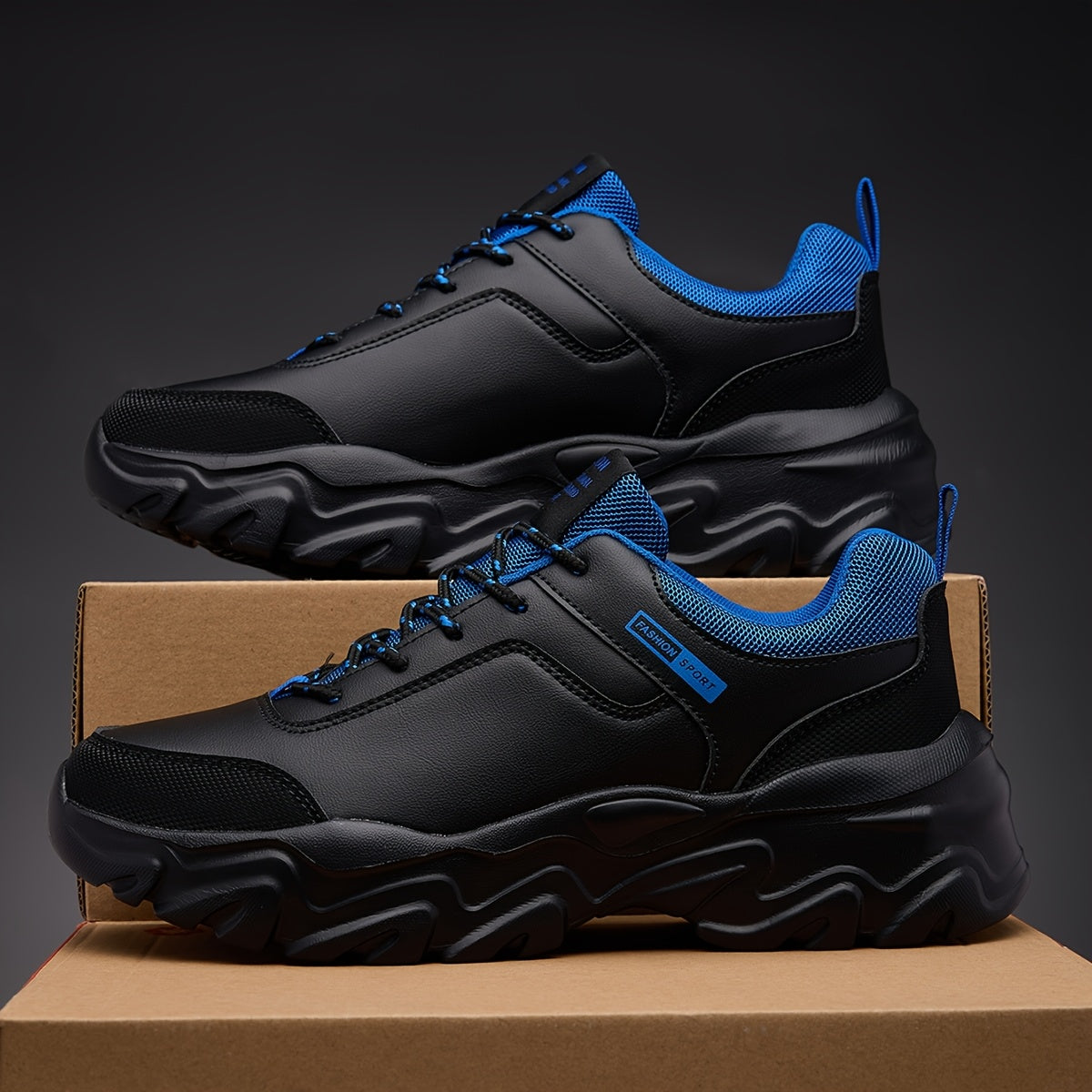 Men'S PU Lace-Up Comfortable Casual Shoes, Trendy Sports Shoes with Lightweight MD Soles for Outdoor Use, Ideal for Elderly Leisure Walking - ayq