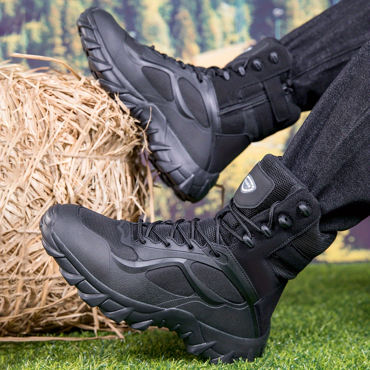 Men's High-Top Outdoor Hiking Boots with Fabric Upper
