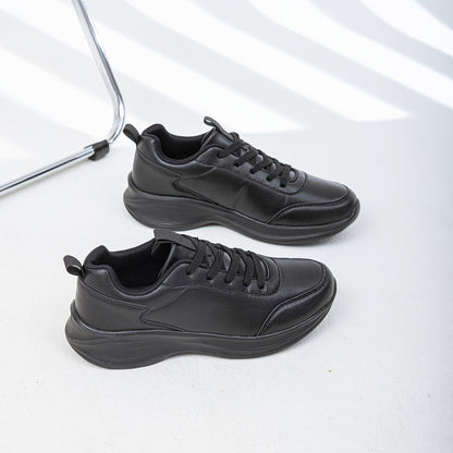 Men's Casual Sneakers Tennis Shoes - Comfortable, Versatile, and Stylish Running, Sports, and Casual Footwear. Black with White Accents, Featuring a Solid Black Synthetic Upper and Durable, Slip-resistant PVC Sole. Lace-up De - ayq