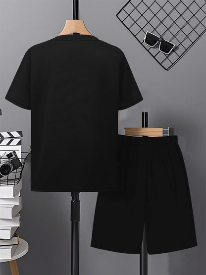 Boys' Casual Short Sleeve & Shorts Set with Geometric Print