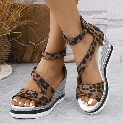 Plus-Size Women's Roman Wedge Sandals with Peep-Toe & Zipper