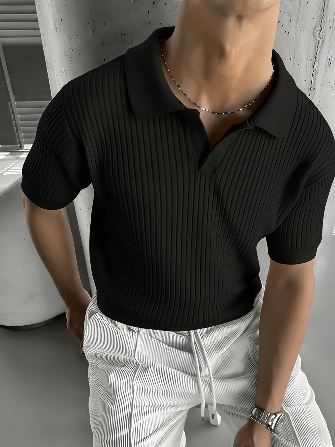 Men'S Summer Short Sleeve Polo Knit Shirt | Casual Solid Color Pullover, Suitable For Daily Wear, Outdoor Activities, And Street Style - ayq