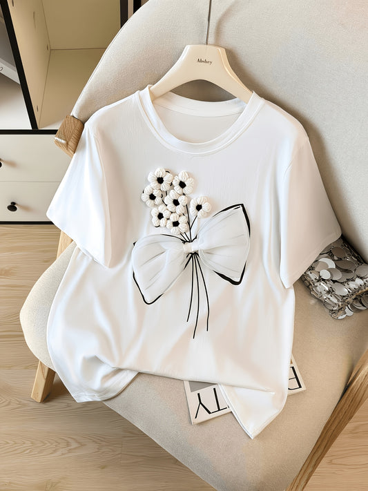 Women's Classic Fit Floral Cotton Blend T-Shirt, Summer Casual - ayq