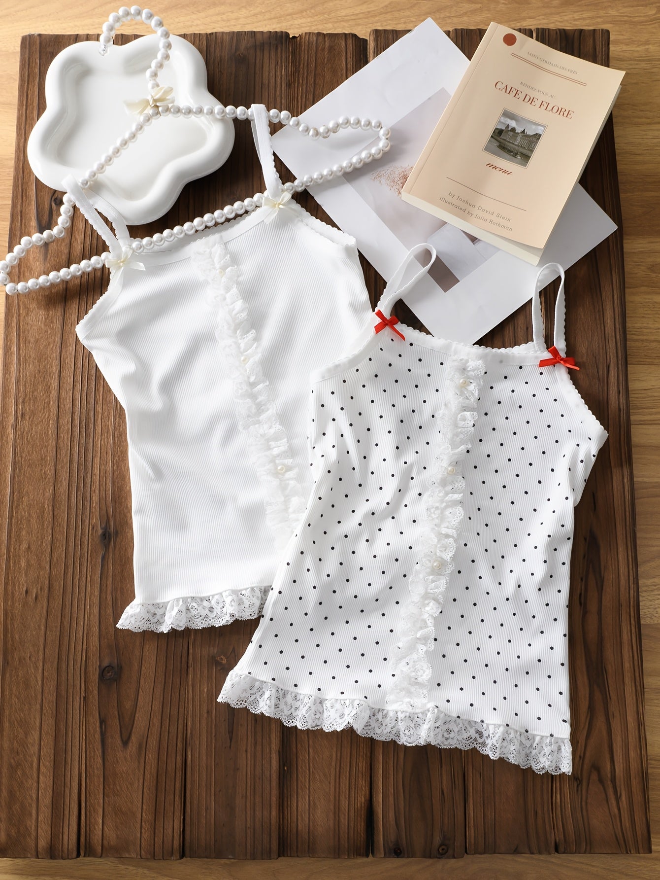 Girls' Soft Ribbed Base Layer Underwear Set with Lace Trim