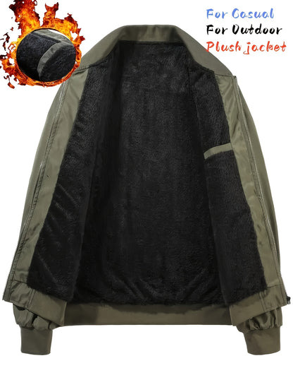 Men's Thermal Bomber Jacket - Heavyweight Winter Coat with Zippered Pocket, Casual Black Jacket, Polyester Outerwear for Men, Ideal for Aviation & Everyday Use, Casual Jacket For Men, Lightweight Jacket For Men, Winter Clothe