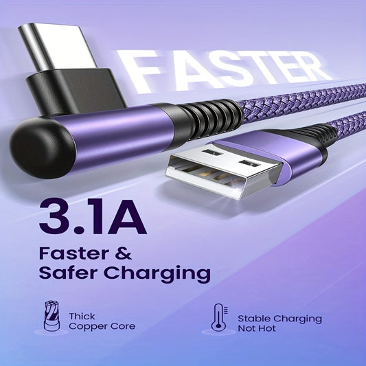 Fast Charging with C-Type Charging Cable, Right-Angle USB-C to USB-C Cable Braided USB-C Charger, Suitable for Huawei, Xiaomi, Redmi, Oppo Oneplus And More Smartphones - ayq