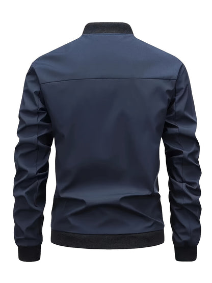 Men's Stylish Windproof Jacket - Solid Color, Stand Collar, Zip-Up with Pockets, Lightweight Polyester for All Seasons, Casual & Outdoor Wear, Allseason Jacket | Zipup Jacket | Polyester Jacket, Windbreaker Jacket