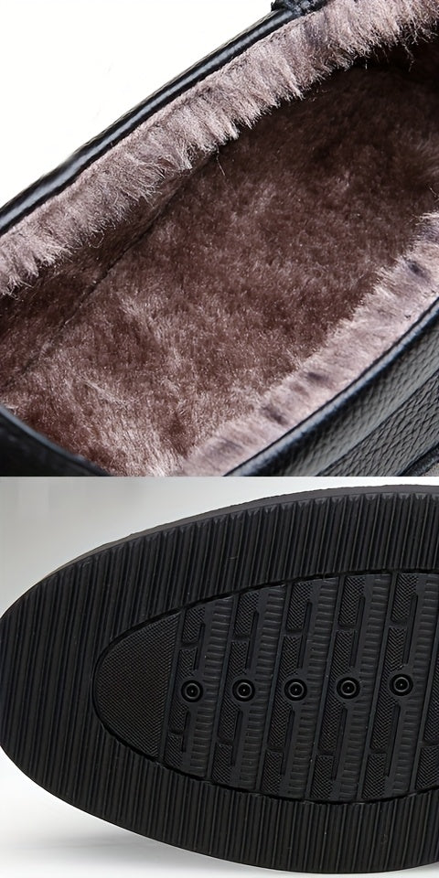 Genuine Men's Slip-On Casual Shoes - Winter -Lined Warm Business Shoes - Versatile Outdoor Men's Shoes
