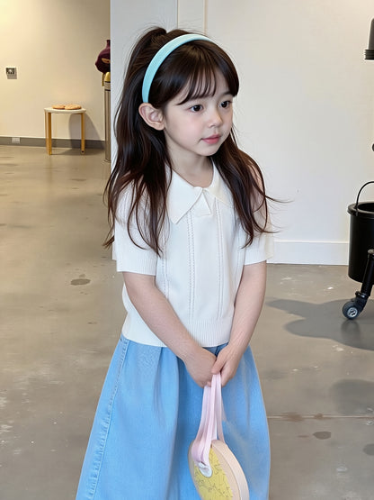 Boys Summer Polo Collar Knit Shirt Breathable Ice Fiber