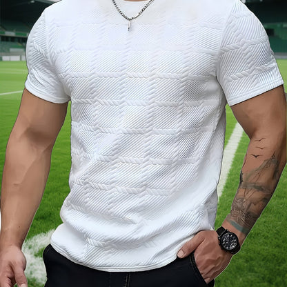 Men's T-shirt, Casual Tee, Breathable Slim-fit Short Sleeves, Machine Washable Comfort, Versatile Casual Wear, Sporty Leisure Top, Classic Crew Neck - ayq