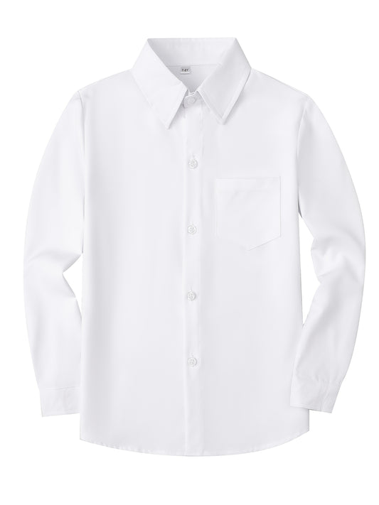 Boys' Classic Casual Long Sleeve Woven Shirt with Pocket