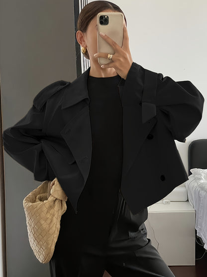 Women's Spring/Autumn Solid Color Simple Loose Casual Short Long Sleeve Trench Coat