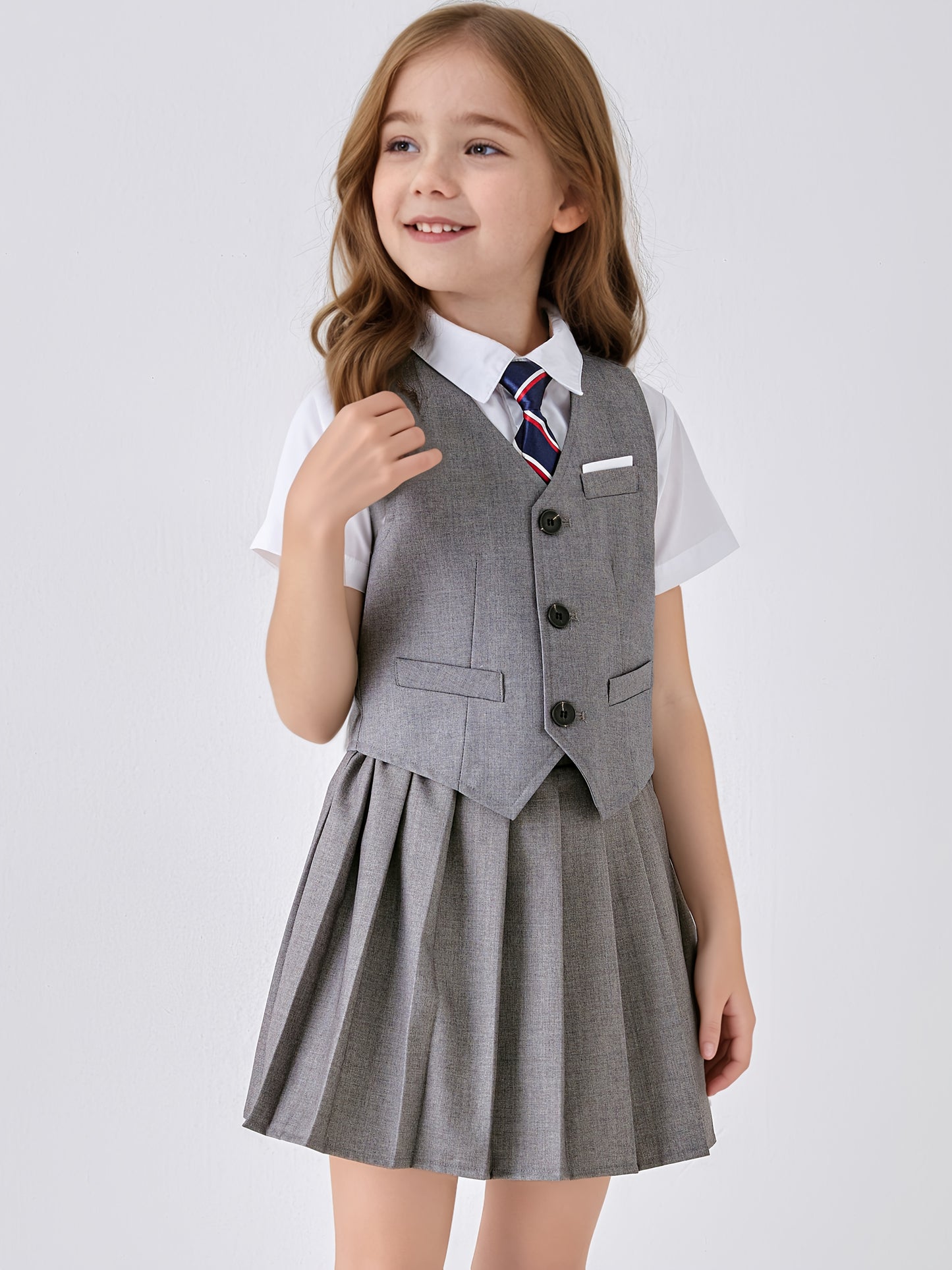 Girls Preppy 3-Piece School Uniform Set for Spring and Fall