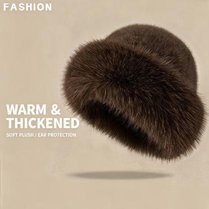 Women's Faux Fur Winter Bucket Hat, Soft Warm Thermal Hat