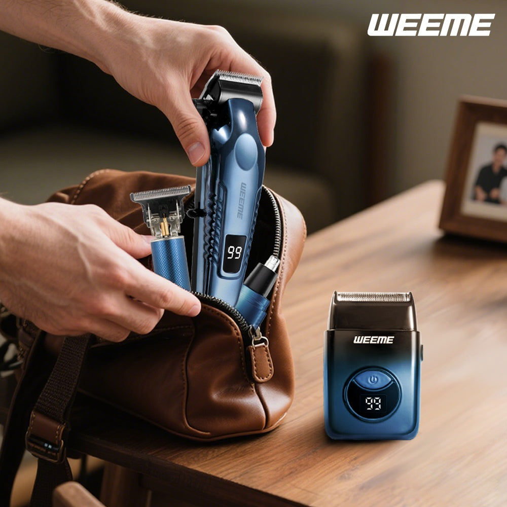 WEEME 4pcs Men's Electric Hair Clipper Set, Beard Trimmer Set, Household Facial Cleansing Set. Hair Cutting, Shaving, Trimming of Nasal Hair, Trimming of Sideburns, Facial Hair Cleaning. USB Charging. for Household Use, Vehic - ayq