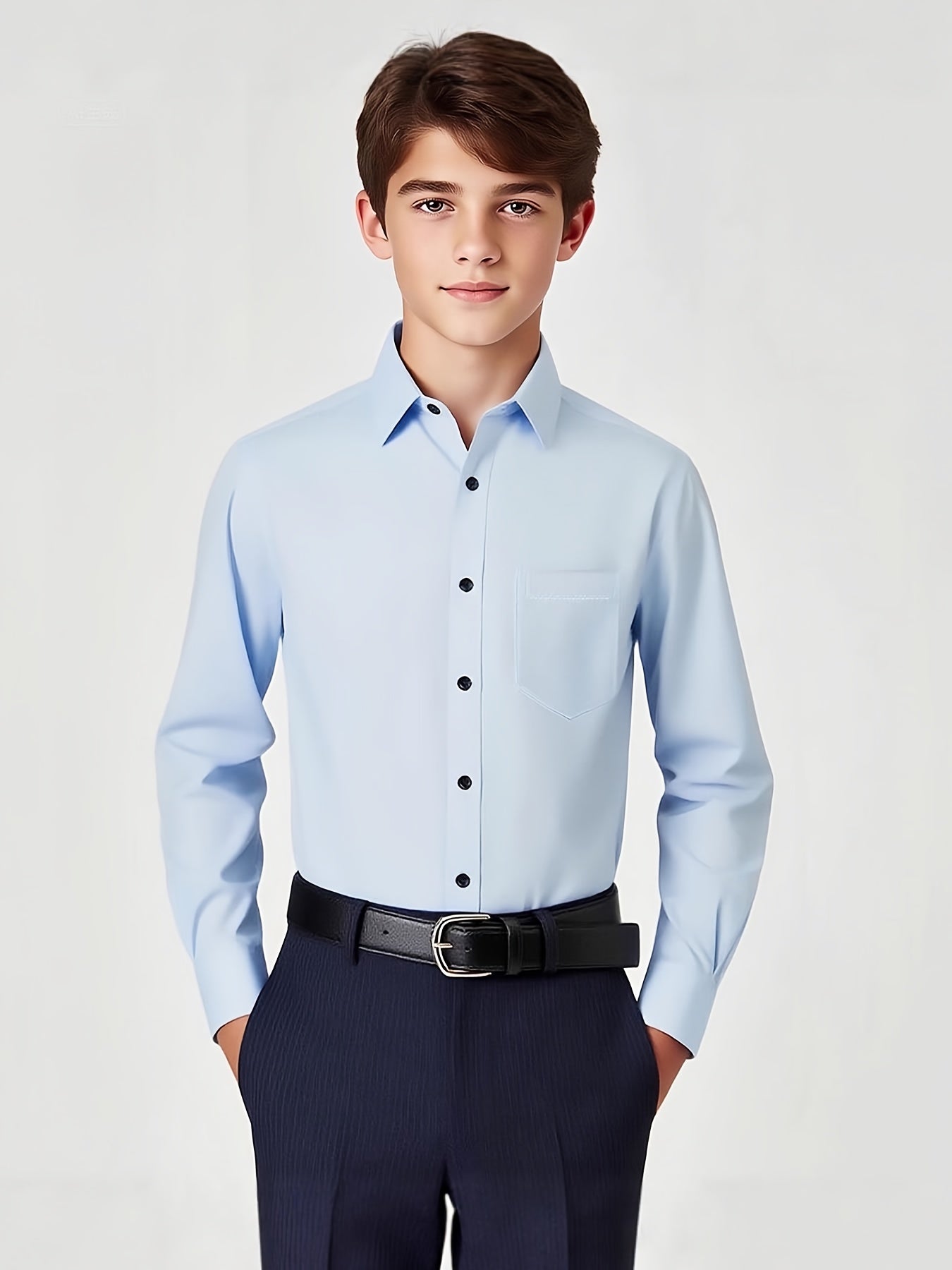 Boys' Slim Fit Long Sleeve Formal Dress Shirt with Stretch