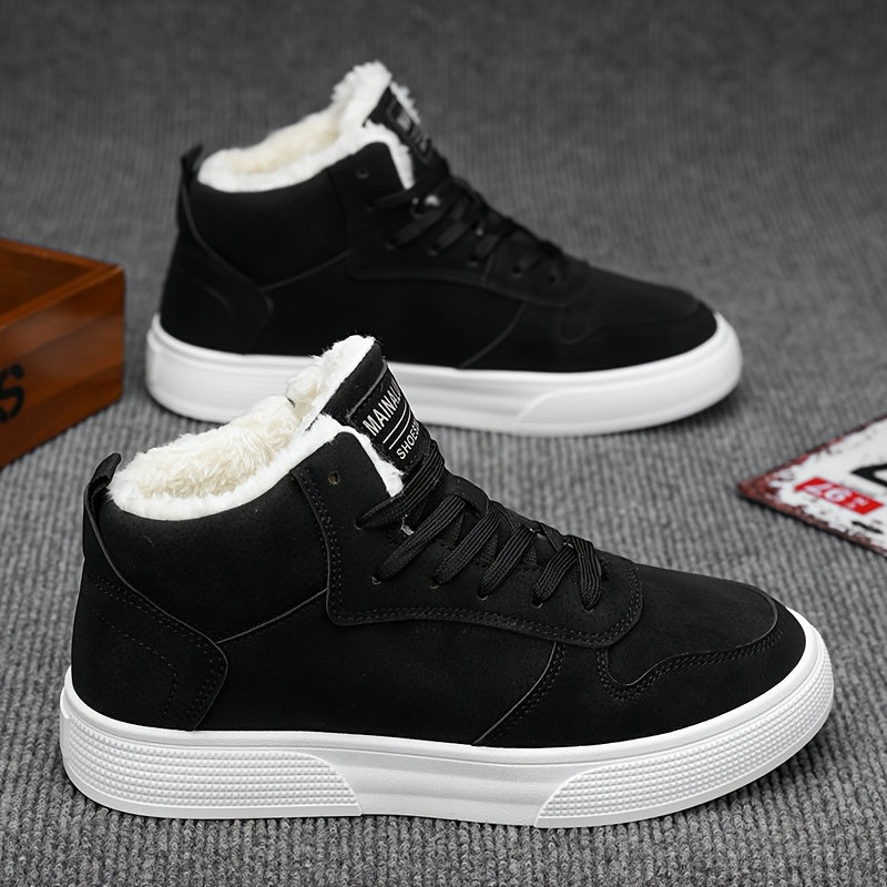 Men's Mid-Top Lace-Up Boots with Warm Plush Lining for Comfortable Winter Outdoor Street Walking and Strolling, Winter Boots