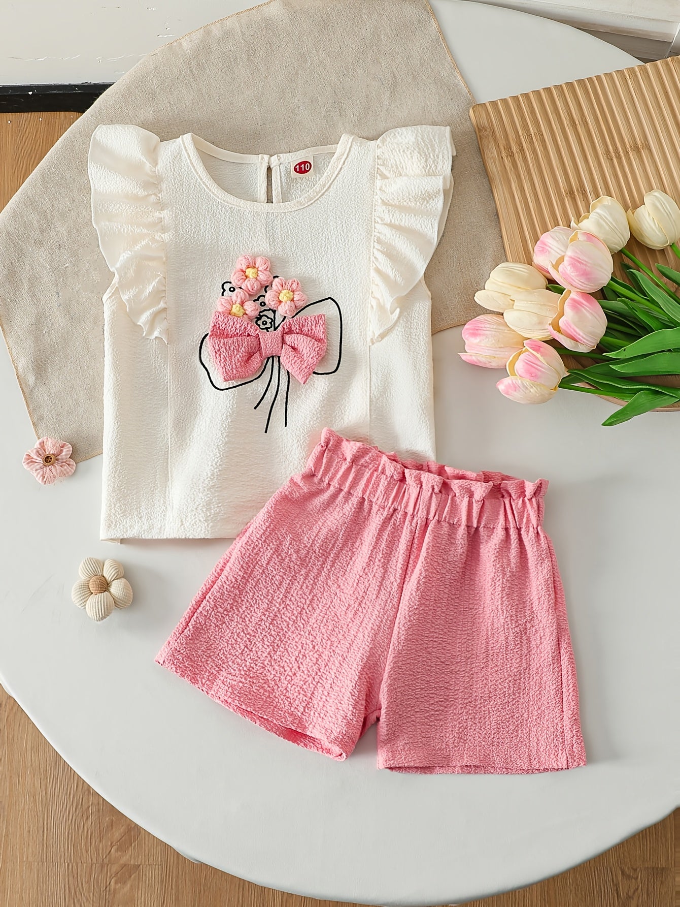 Girls' Summer Two-Piece Set with Floral Sleeveless Top & Shorts